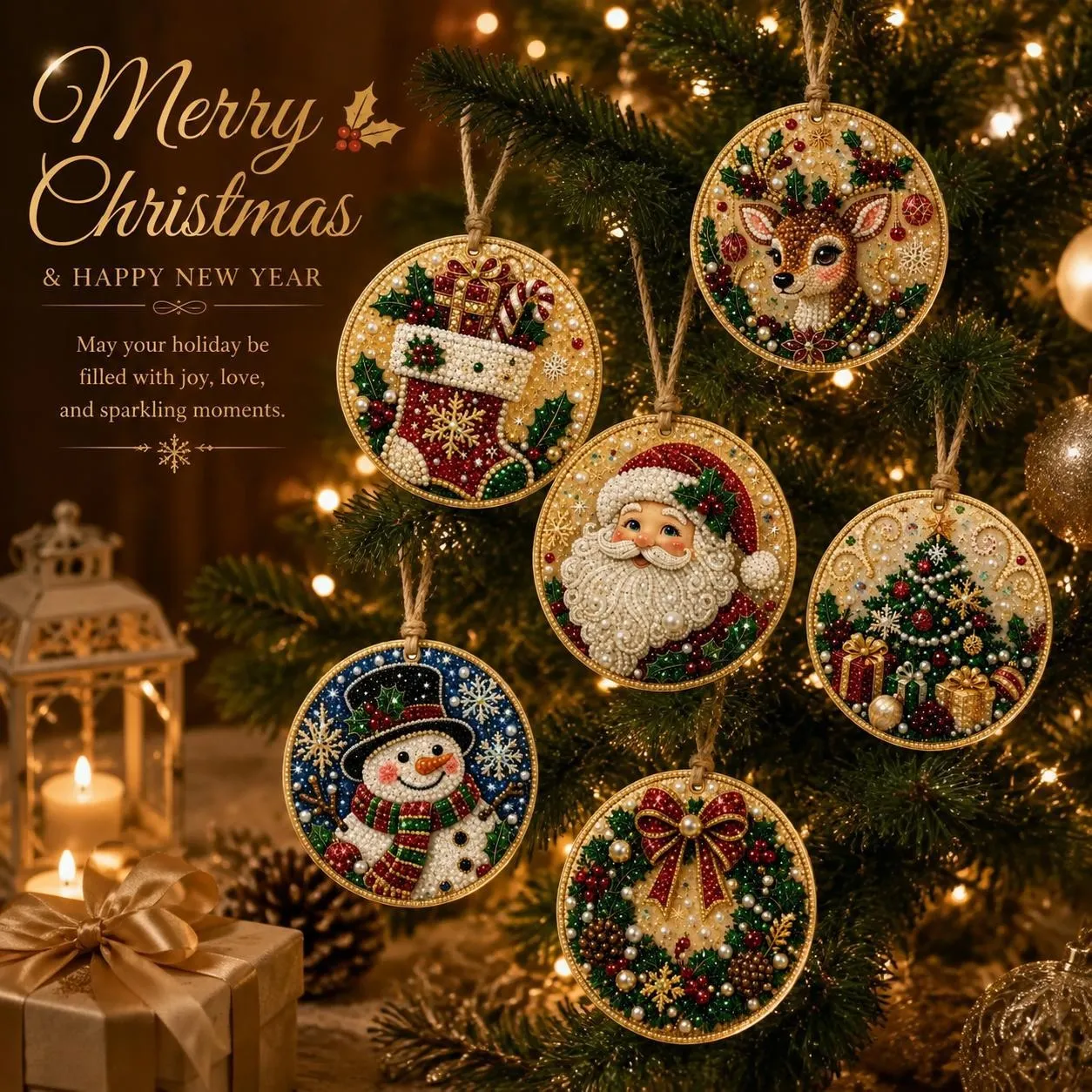 6er-Set Diamond-Painting-Weihnachtsschmuck