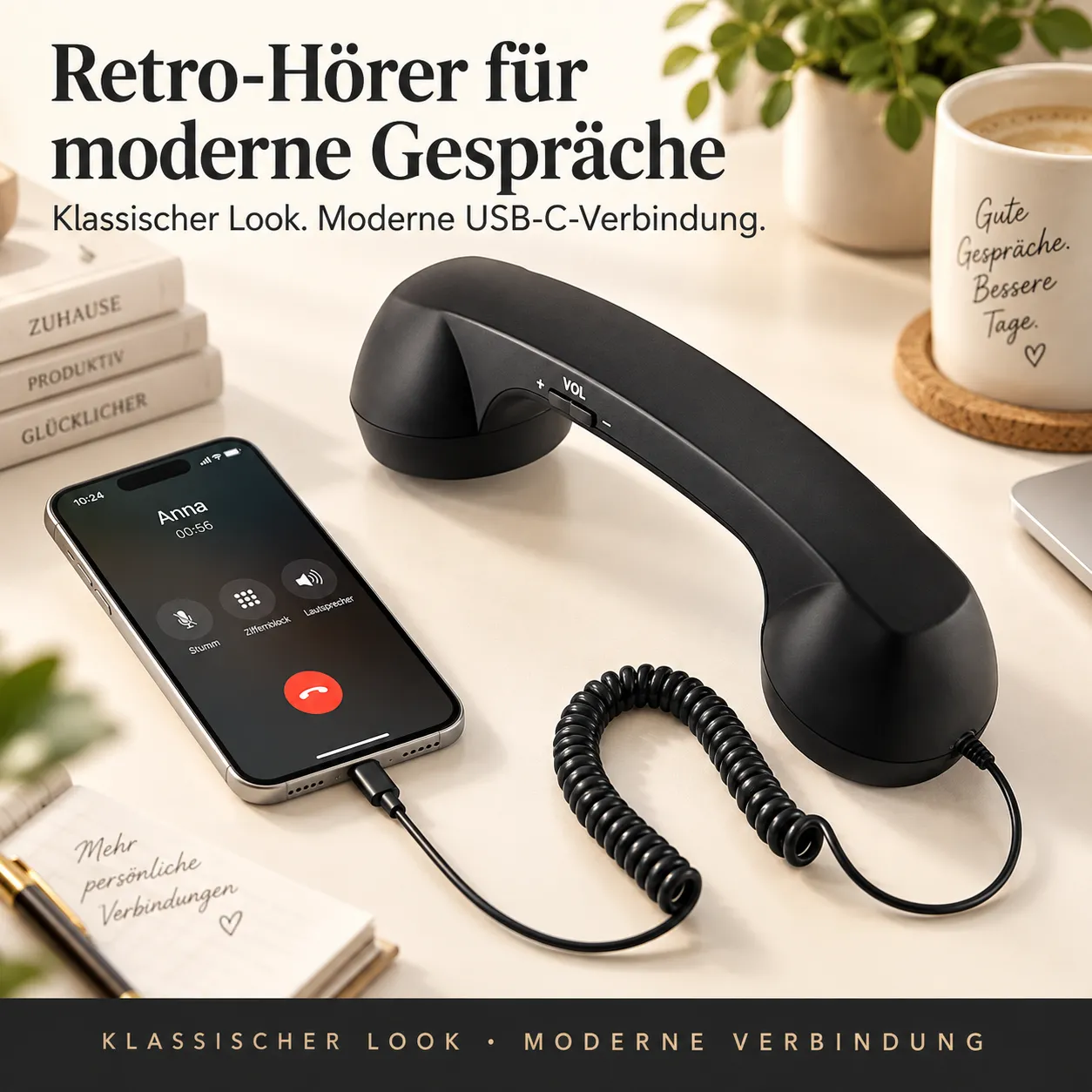 Retro Telefonhörer mit USB C