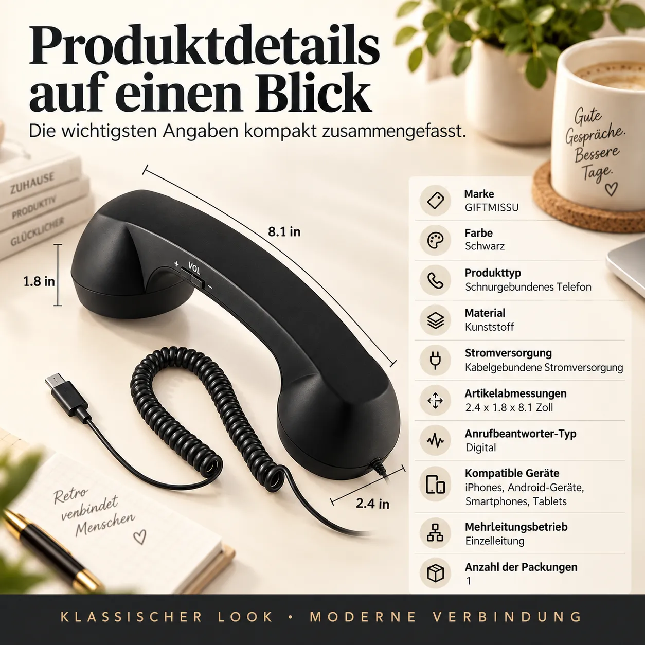 Ergonomischer Retro Telefonhörer